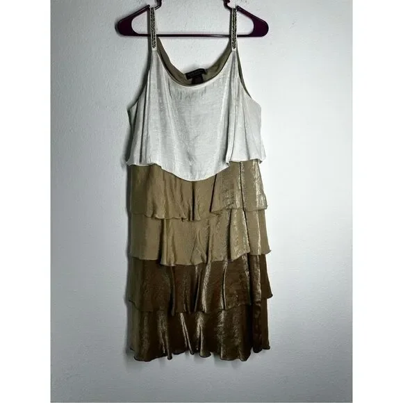 Signature By Robbie Bee Bohemian Layered Ruffled Dress Gold Brown Size 14 - Picture 1 of 12